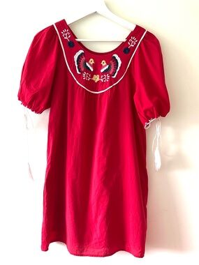 Vava By Joy Han Red Embroidered Puff Sleeve Dress Size XS